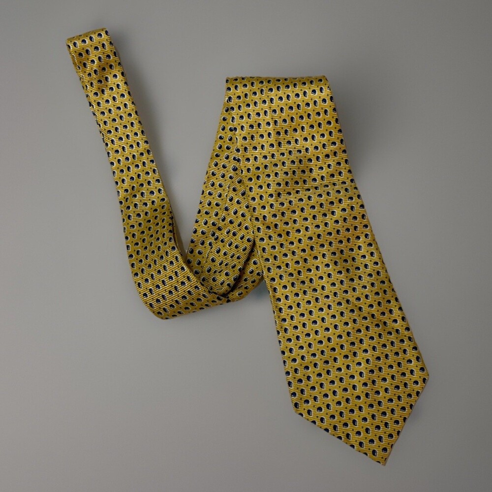 Polo Ralph Lauren Men's Silk Tie Yellow Geometric Hand Made Vintage